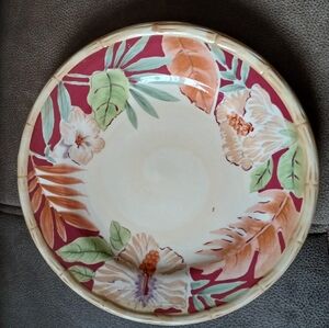 Home Trends Hibiscus Bamboo Dinner Plate Burgundy, Cream And Green